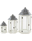 Lot de 3 lanternes décoratives bois blanc 72 cm Piriac