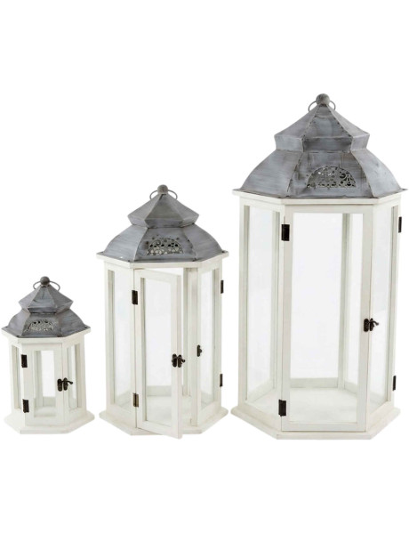 Lot de 3 lanternes décoratives bois blanc 72 cm Piriac  - 1