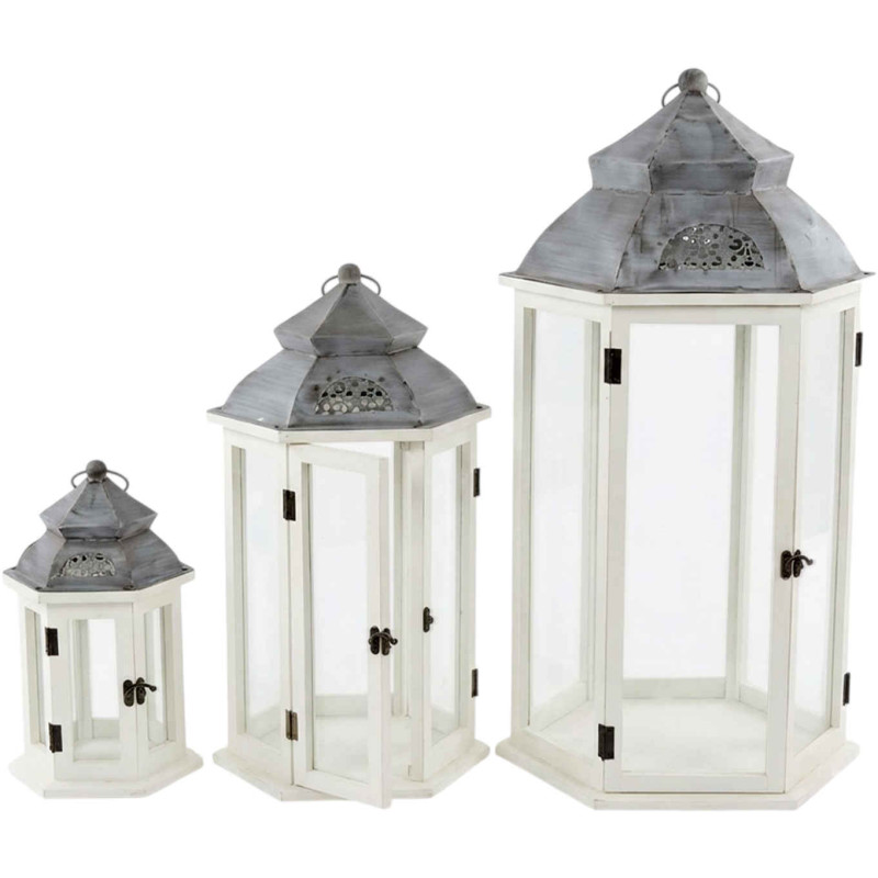 Lot de 3 lanternes décoratives bois blanc 72 cm Piriac  - 1