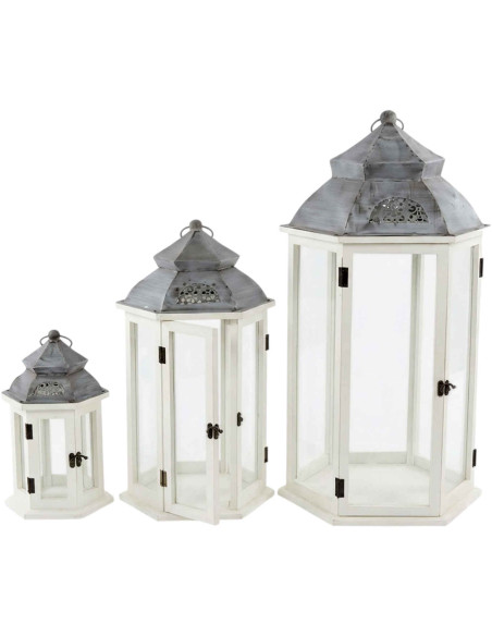 Lot de 3 lanternes décoratives bois blanc 72 cm Piriac  - 1
