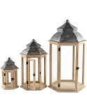 Lot de 3 lanternes décoratives bois naturel 72 cm Piriac