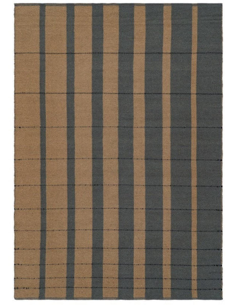 Tapis rayé laine coton bleu beige 160x230 cm Turegano Ixia - 1