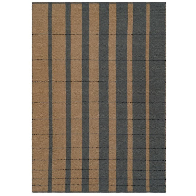 Tapis rayé laine coton bleu beige 160x230 cm Turegano Ixia - 1