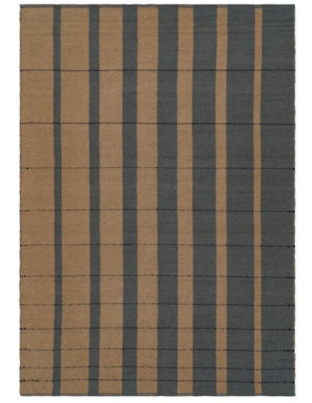 Tapis rayé laine coton bleu beige 160x230 cm Turegano Ixia - 1