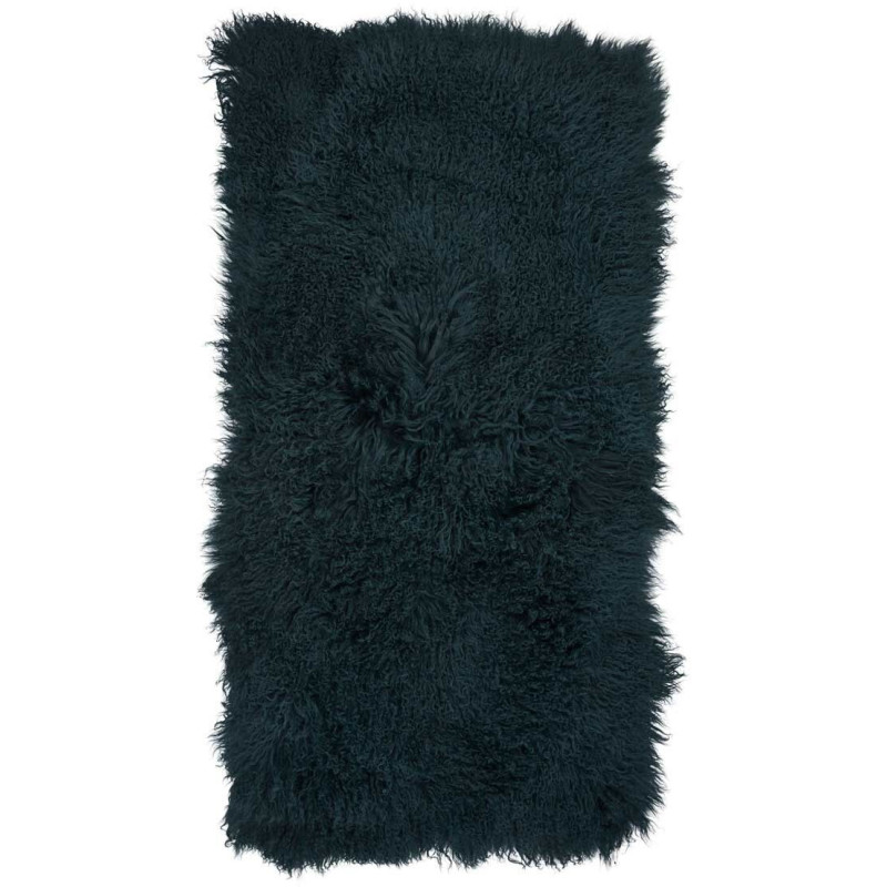 Plaid peau d’agneau bouclée bleu pétrole 60x120 cm Tibet Natures Collection - 1