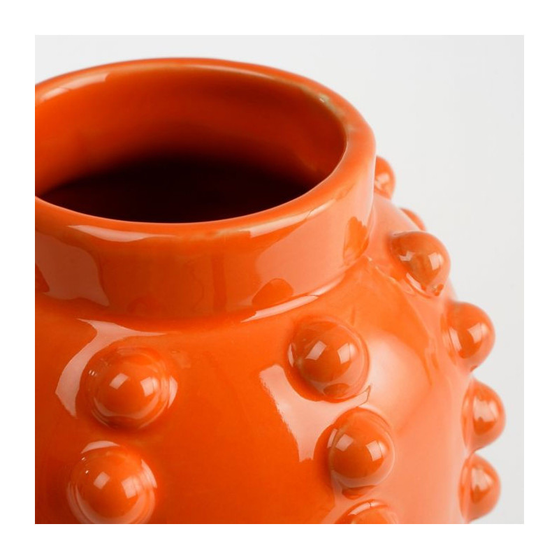 Vase orange en céramique relief 11x11x30 cm Virelza  - 3