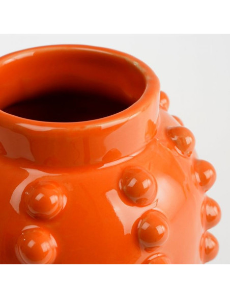Vase orange en céramique relief 11x11x30 cm Virelza  - 3
