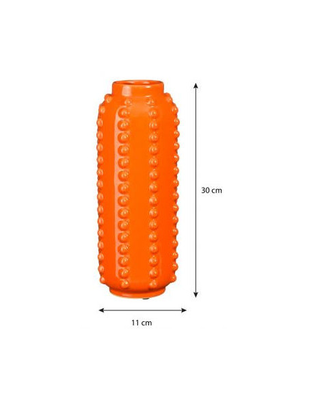 Vase orange en céramique relief 11x11x30 cm Virelza  - 5