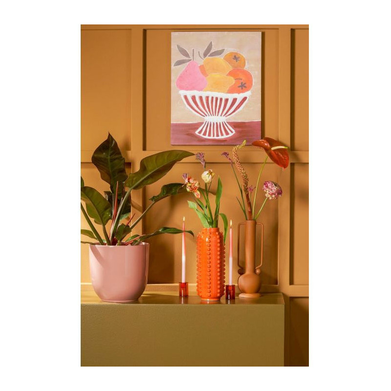 Vase orange en céramique relief 11x11x30 cm Virelza  - 2