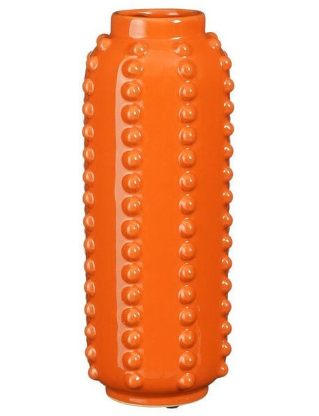Vase orange en céramique relief 11x11x30 cm Virelza  - 1