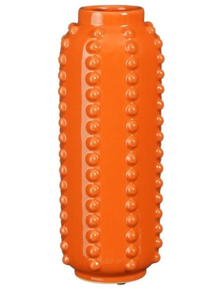 Vase orange en céramique relief 11x11x30 cm Virelza  - 1