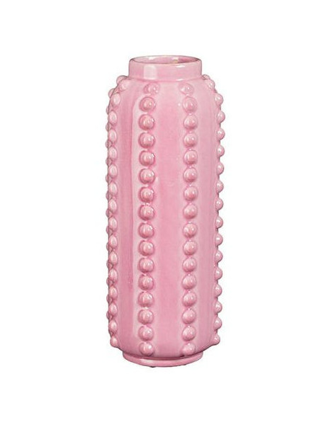 Vase rose en céramique relief 11x11x30 cm Virelza  - 1