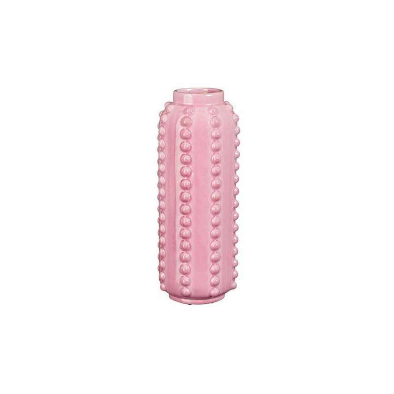 Vase rose en céramique relief 11x11x30 cm Virelza  - 1