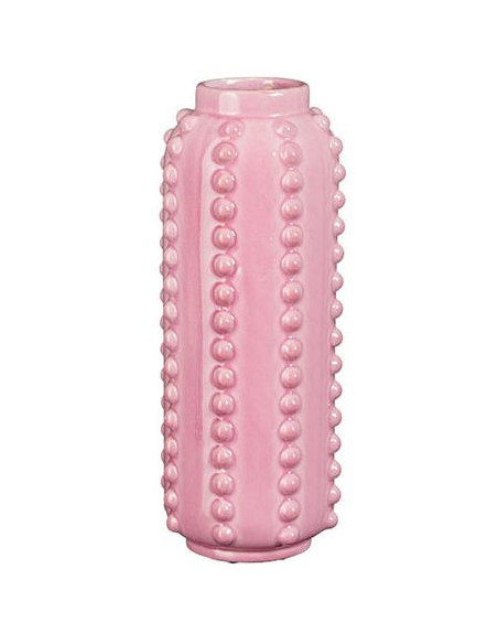 Vase rose en céramique relief 11x11x30 cm Virelza  - 1