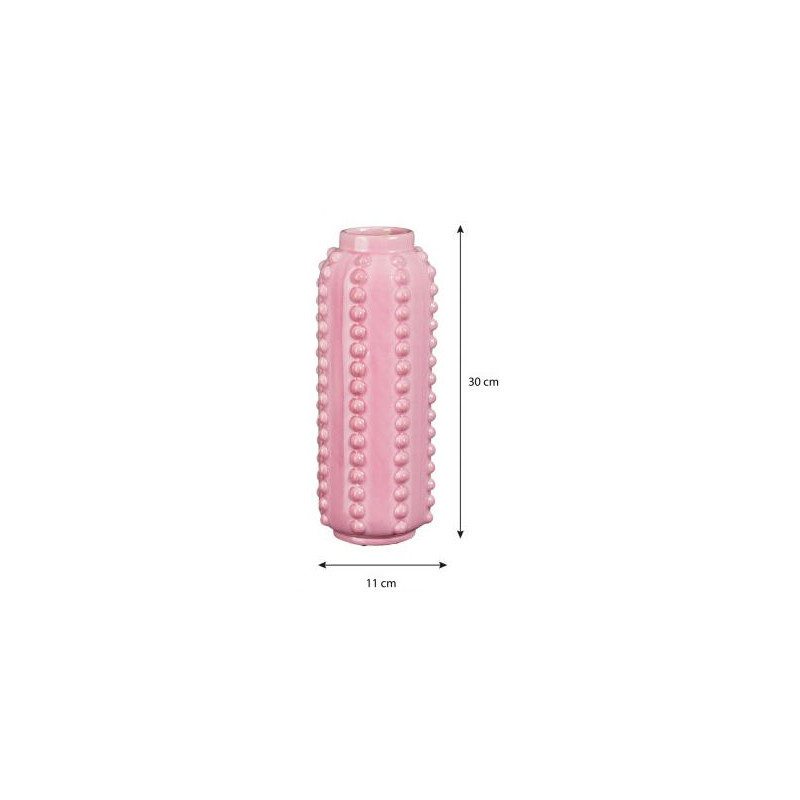 Vase rose en céramique relief 11x11x30 cm Virelza  - 5