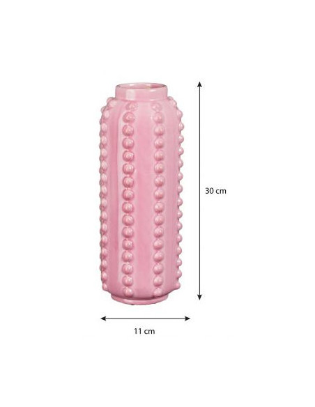Vase rose en céramique relief 11x11x30 cm Virelza  - 5