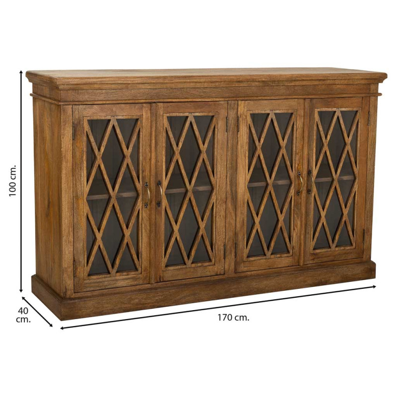 Buffet vaisselier bois verre marron 170x40x100 cm Zambrisa  - 7