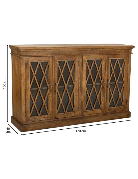 Buffet vaisselier bois verre marron 170x40x100 cm Zambrisa  - 7