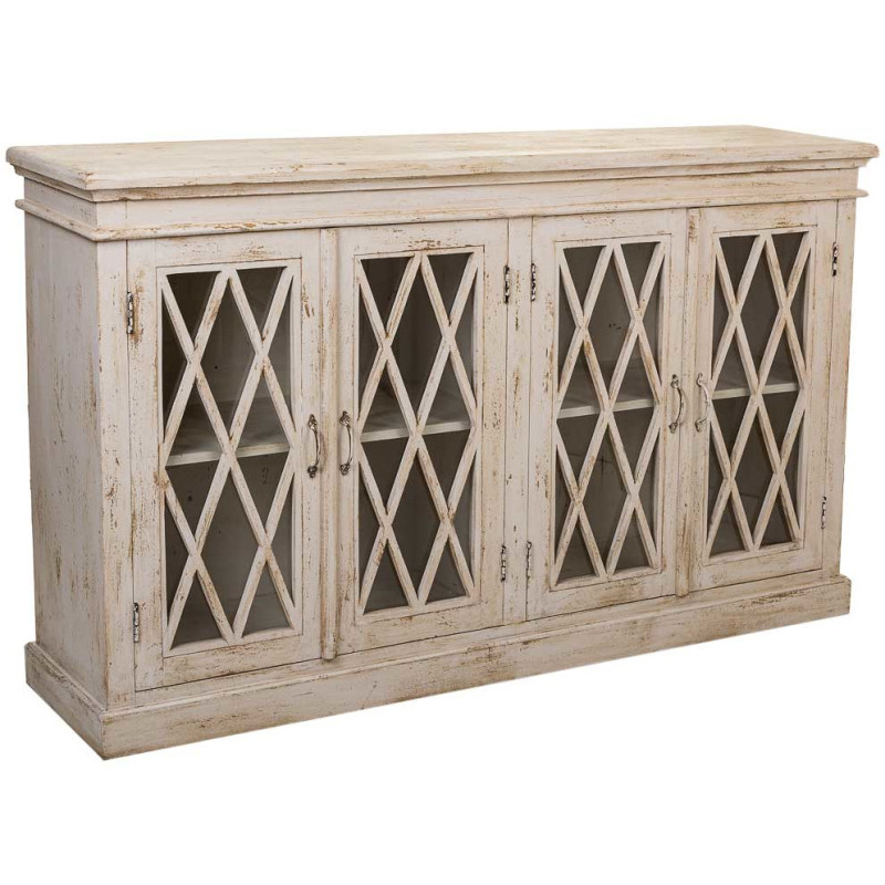 Buffet vaisselier blanc manguier verre 170x40x100 cm Zambrisa  - 1