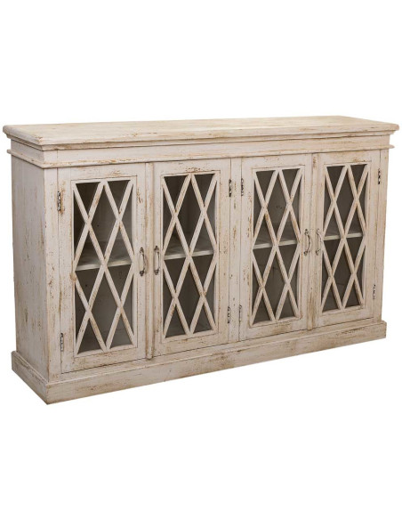 Buffet vaisselier blanc manguier verre 170x40x100 cm Zambrisa  - 1