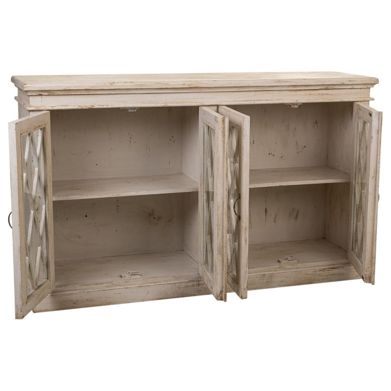 Buffet vaisselier blanc manguier verre 170x40x100 cm Zambrisa  - 4