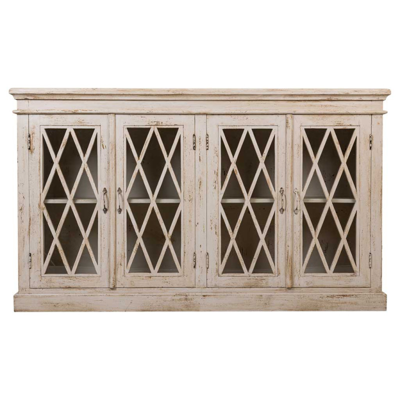 Buffet vaisselier blanc manguier verre 170x40x100 cm Zambrisa  - 3