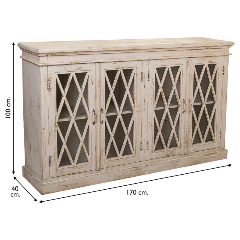 Buffet vaisselier blanc manguier verre 170x40x100 cm Zambrisa  - 8