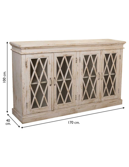 Buffet vaisselier blanc manguier verre 170x40x100 cm Zambrisa  - 8