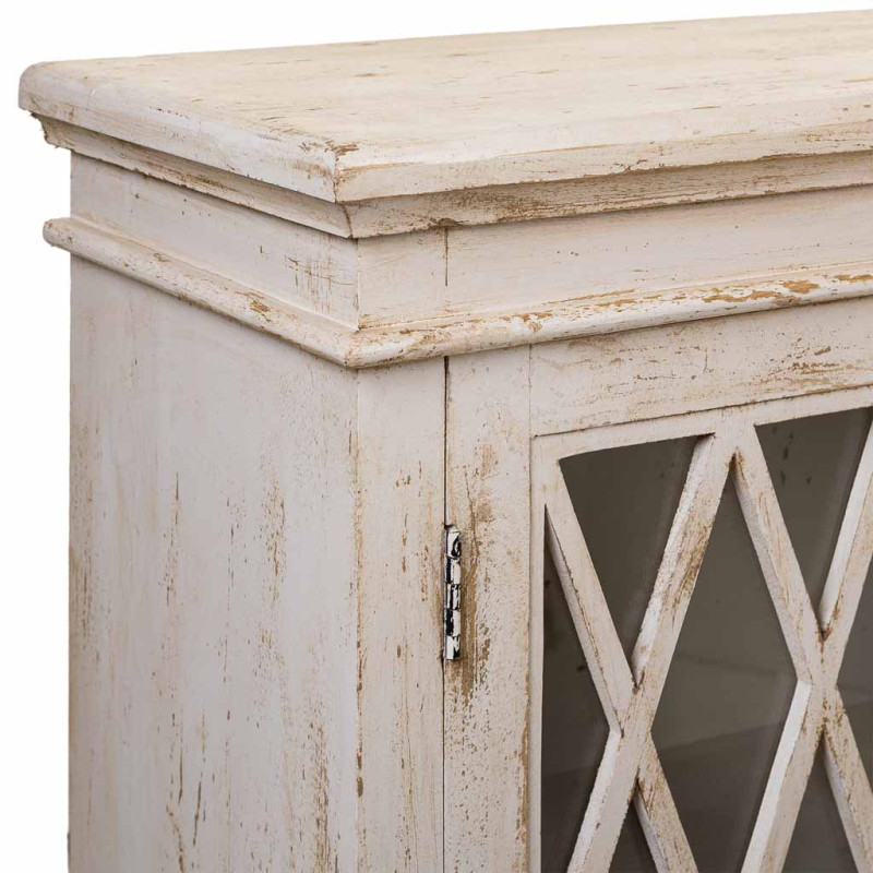 Buffet vaisselier blanc manguier verre 170x40x100 cm Zambrisa  - 5