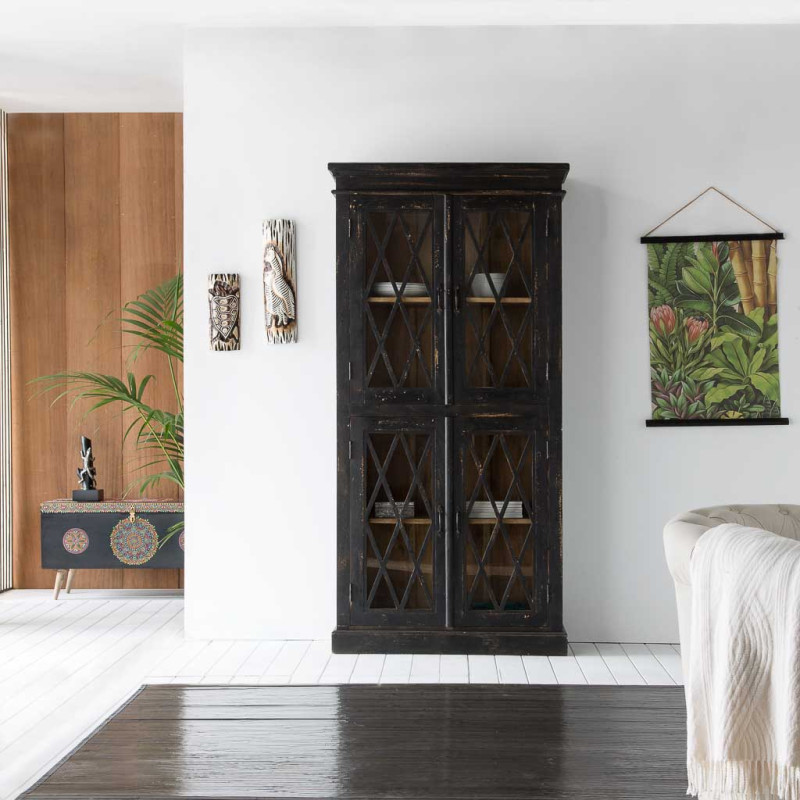 Vitrine vaisselier noire 4 portes 90x40x183 cm Zambrisa  - 2