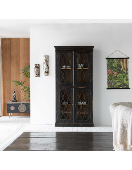 Vitrine vaisselier noire 4 portes 90x40x183 cm Zambrisa  - 2