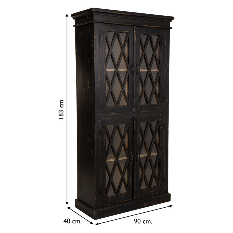 Vitrine vaisselier noire 4 portes 90x40x183 cm Zambrisa  - 8
