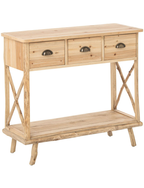 Console d’entrée 3 tiroirs en pin naturel 92x35,5x79,5 cm Orvanelle J-Line - 1