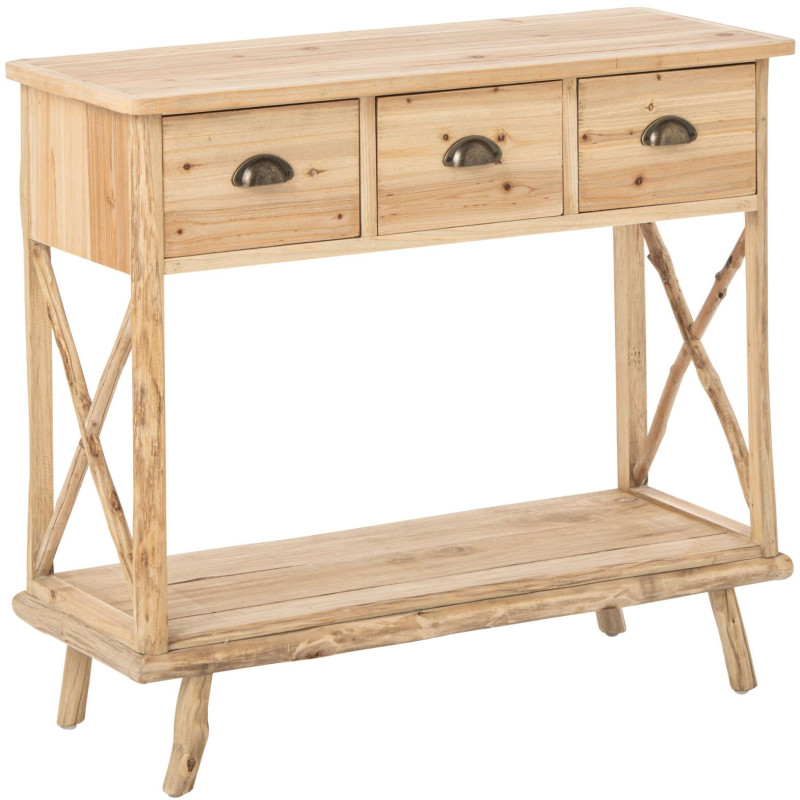 Console d’entrée 3 tiroirs en pin naturel 92x35,5x79,5 cm Orvanelle J-Line - 1