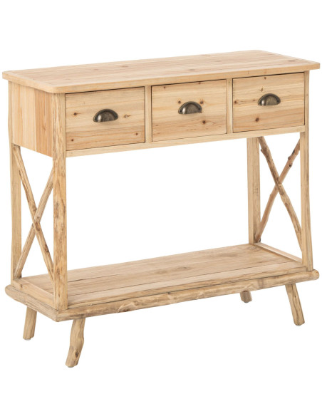 Console d’entrée 3 tiroirs en pin naturel 92x35,5x79,5 cm Orvanelle J-Line - 1
