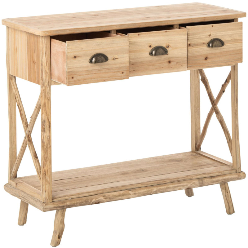 Console d’entrée 3 tiroirs en pin naturel 92x35,5x79,5 cm Orvanelle J-Line - 3
