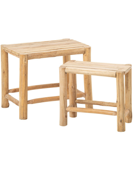 Lot de 2 tables d’appoint en pin naturel Orvanelle J-Line - 1