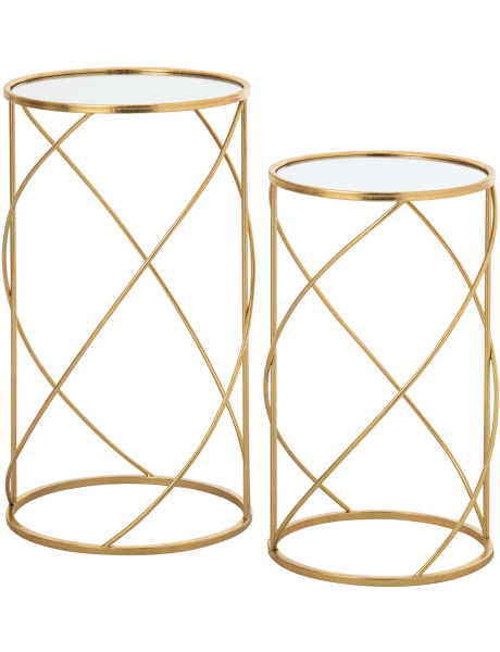 Lot de 2 tables d’appoint miroir métal doré 70 cm Elvariane J-Line - 1
