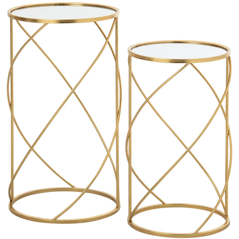 Lot de 2 tables d’appoint miroir métal doré 70 cm Elvariane J-Line - 1