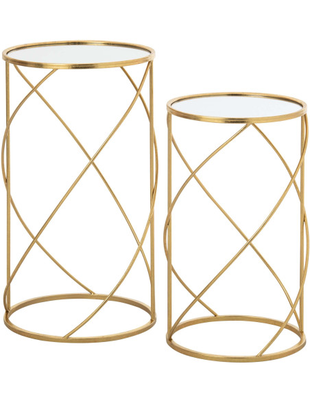 Lot de 2 tables d’appoint miroir métal doré 70 cm Elvariane J-Line - 1