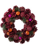 Couronne de Noël rose orange 34 cm Hivernélia