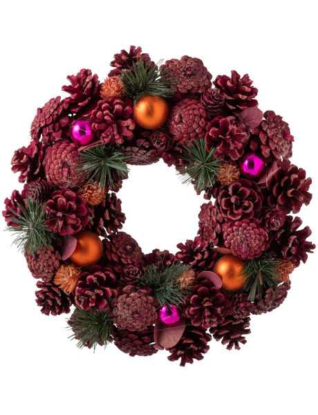 Couronne de Noël rose orange 34 cm Hivernélia J-Line - 1