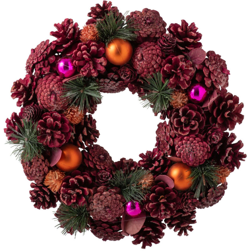 Couronne de Noël rose orange 34 cm Hivernélia J-Line - 1