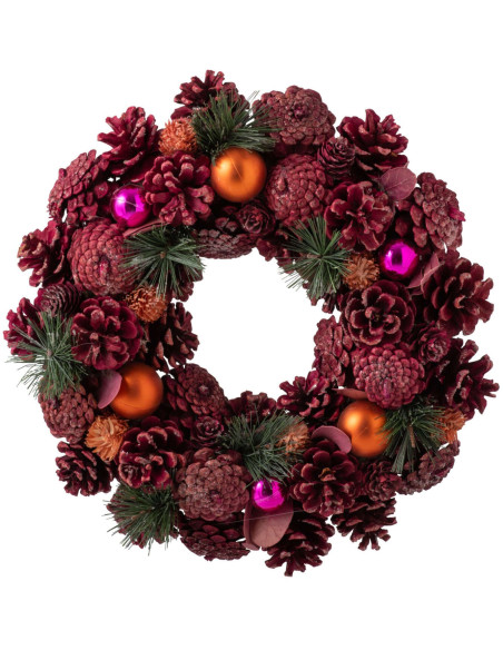 Couronne de Noël rose orange 34 cm Hivernélia J-Line - 1