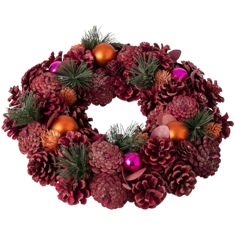 Couronne de Noël rose orange 34 cm Hivernélia J-Line - 2