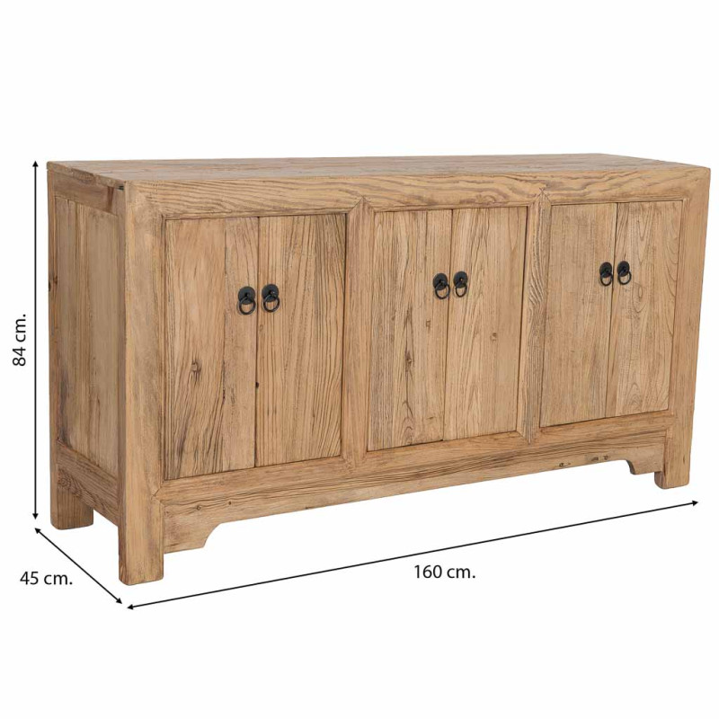 Buffet 6 portes bois d’orme beige 160x45x84 cm Ormavelle  - 12