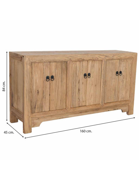 Buffet 6 portes bois d’orme beige 160x45x84 cm Ormavelle  - 12