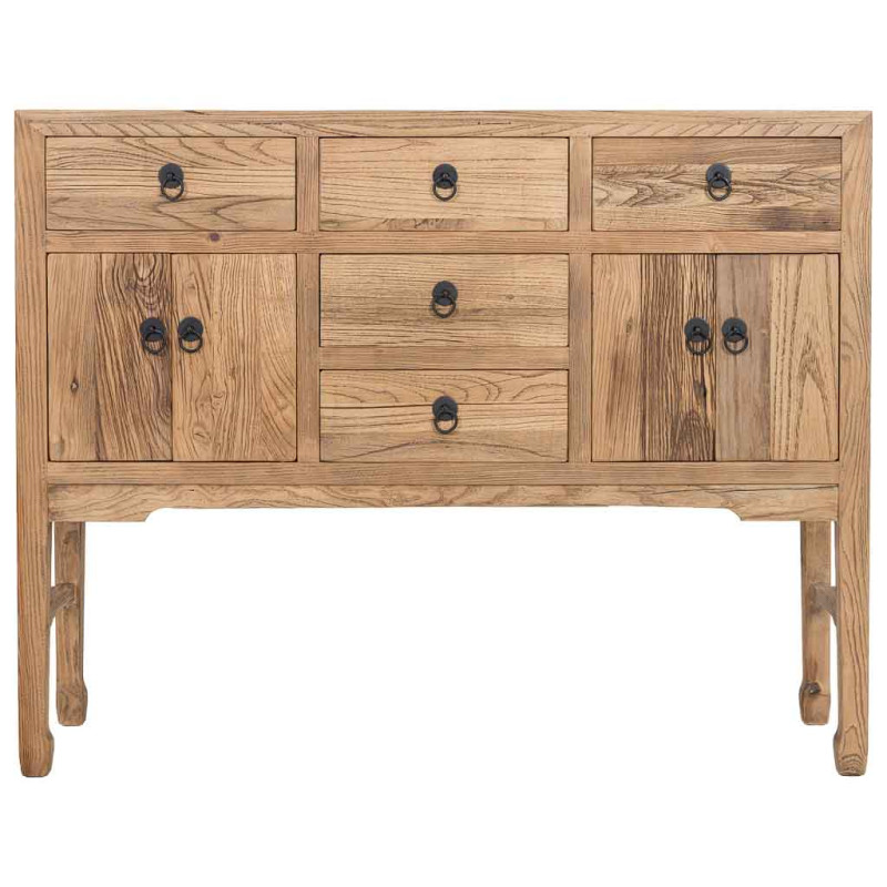 Buffet haut bois d’orme beige 4 portes 5 tiroirs 137 cm Ormavelle  - 2