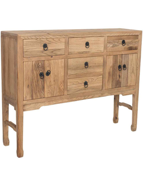 Buffet haut bois d’orme beige 4 portes 5 tiroirs 137 cm Ormavelle  - 1