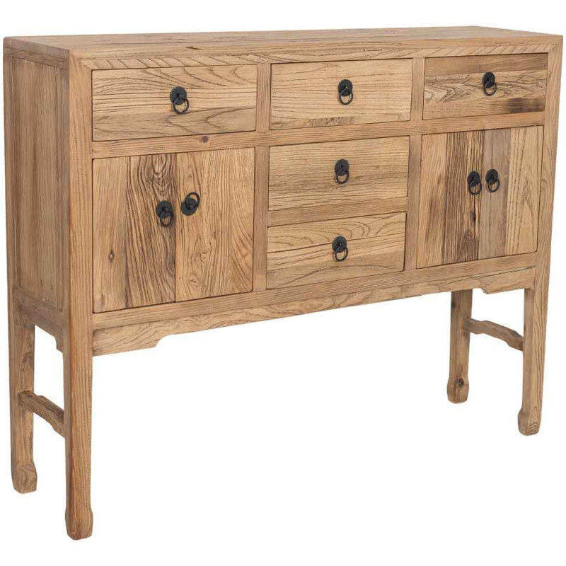 Buffet haut bois d’orme beige 4 portes 5 tiroirs 137 cm Ormavelle  - 1